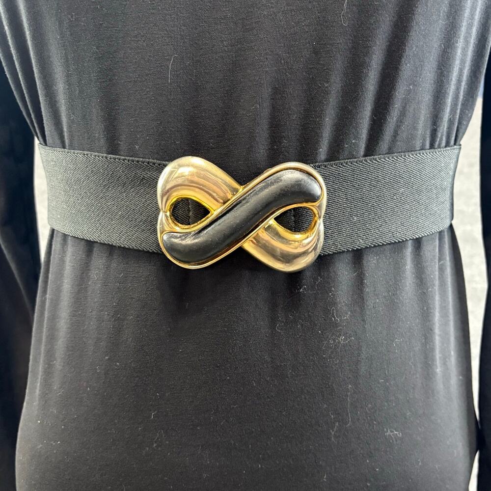 Day-Lor Womens VTG Black and Gold Infinity Elastic Cinch Belt 80s Sz 30/32